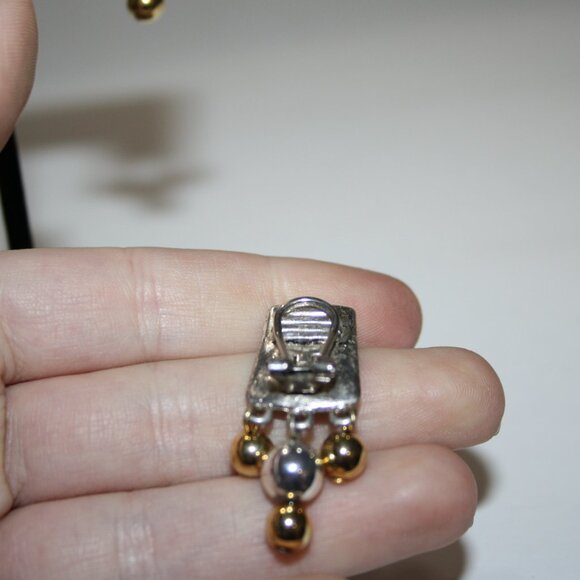 Retro Silver and gold LCi clip on dangle earrings 1.5" - Picture 3 of 6